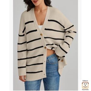 [Amazon] EFAN Striped Beige and Black Cardigan Sweater